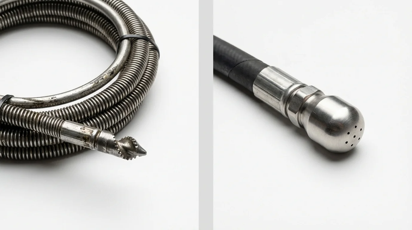 Drain snake cable and hydro jetting nozzle used for drain cleaning in Stanfield, OR
