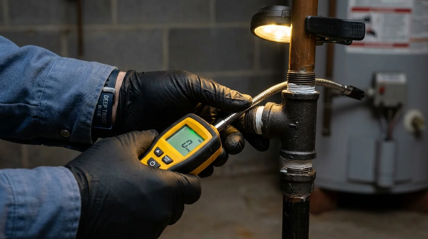 Gas leak detection with electronic sniffer by Johns Plumbing LLC in Stanfield
