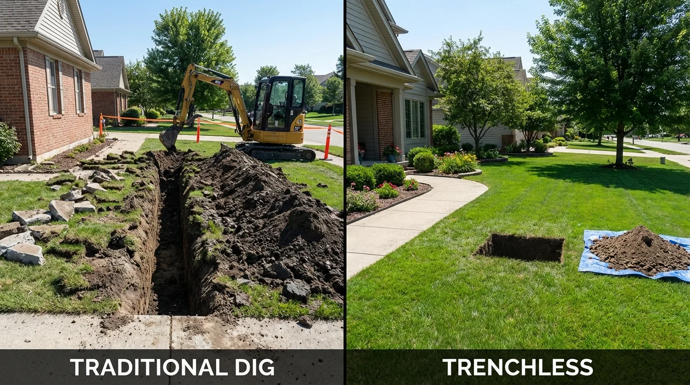 Trenchless sewer repair with minimal yard damage versus traditional excavation in Stanfield, OR